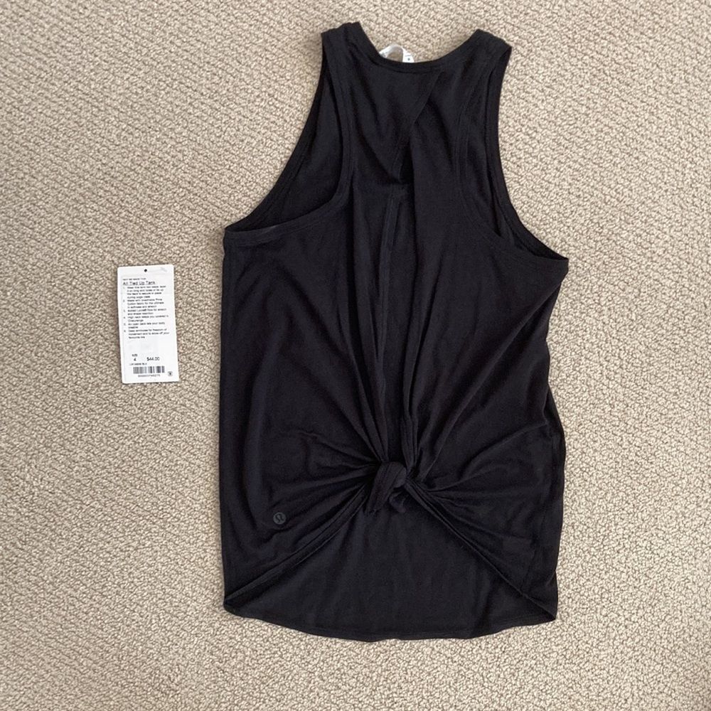 Lululemon All Tied Up Tank Black Size 4 Like New Pima Cotton Open Back Runs BIG